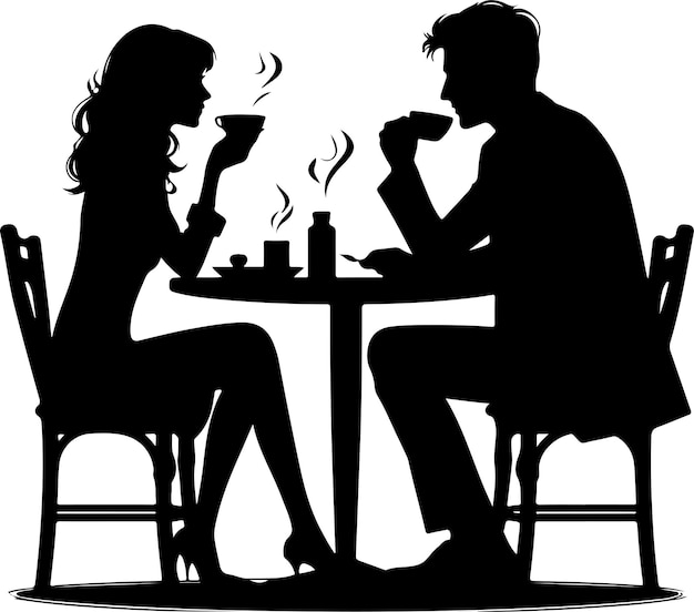 Couple sitting in restaurant silhouettes