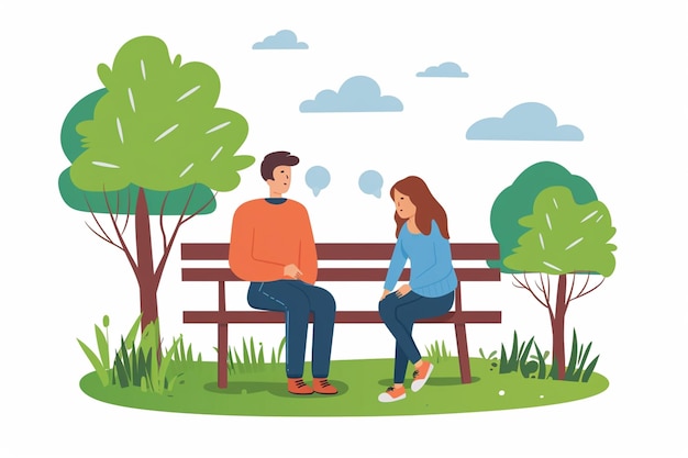 Couple Sitting And Talking On Bench