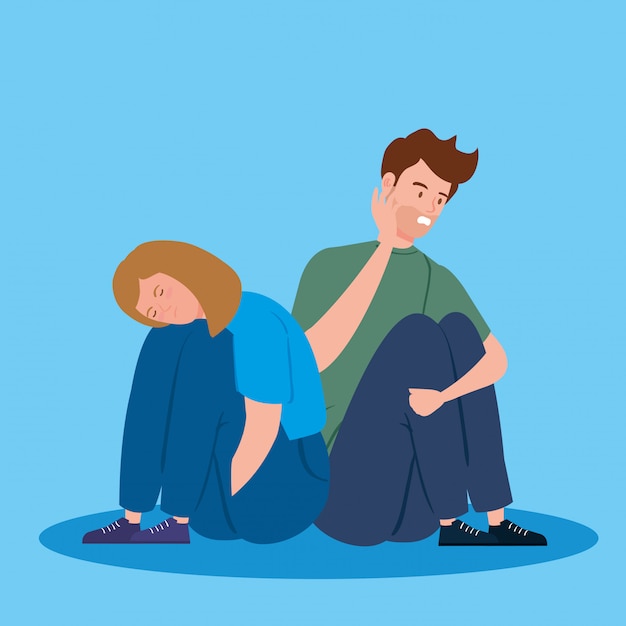 couple sitting with stress attack  illustration 