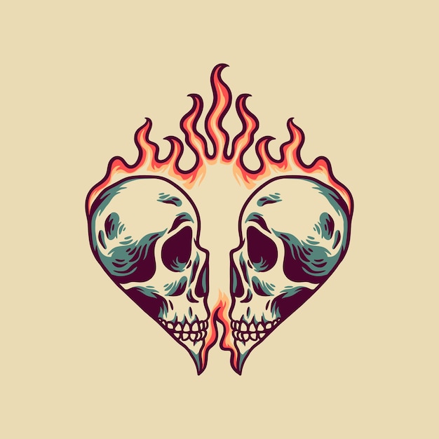 Couple Skull Retro Illustration