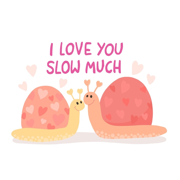 A couple of snails in love with lettering Love You so much