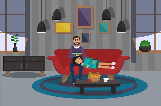 Couple on sofa in room Vector illustration