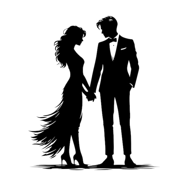 Couple standing silhouette vector illustration