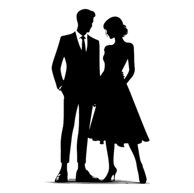 Couple standing silhouette vector illustration