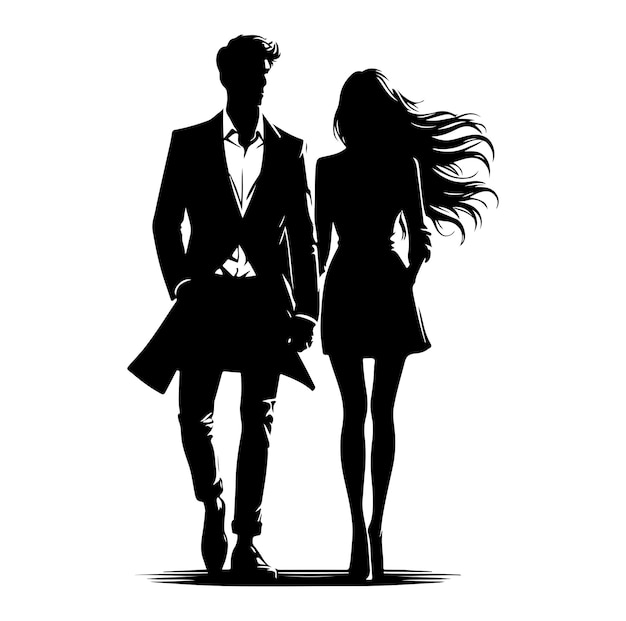 Couple standing silhouette vector illustration