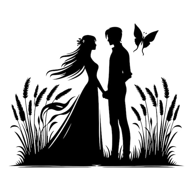 Vector couple standing silhouette vector illustration