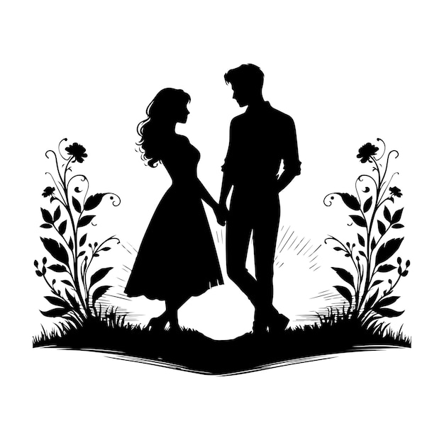 Couple standing silhouette vector illustration