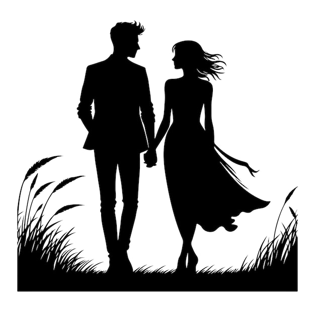 Couple standing silhouette vector illustration