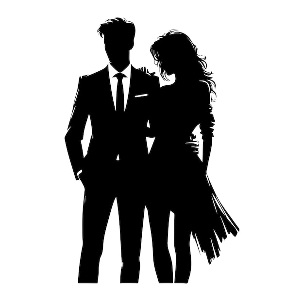 Couple standing silhouette vector illustration