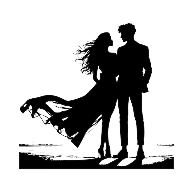 Couple standing silhouette vector illustration