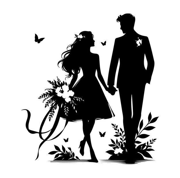 Couple standing silhouette vector illustration