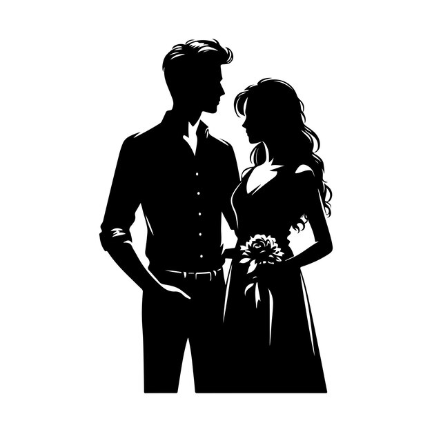 Vector couple standing silhouette vector a silhouette of a romantic couple standing on romance vector