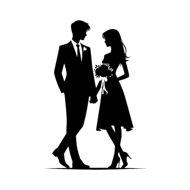 Vector couple standing silhouette vector a silhouette of a romantic couple standing on romance vector