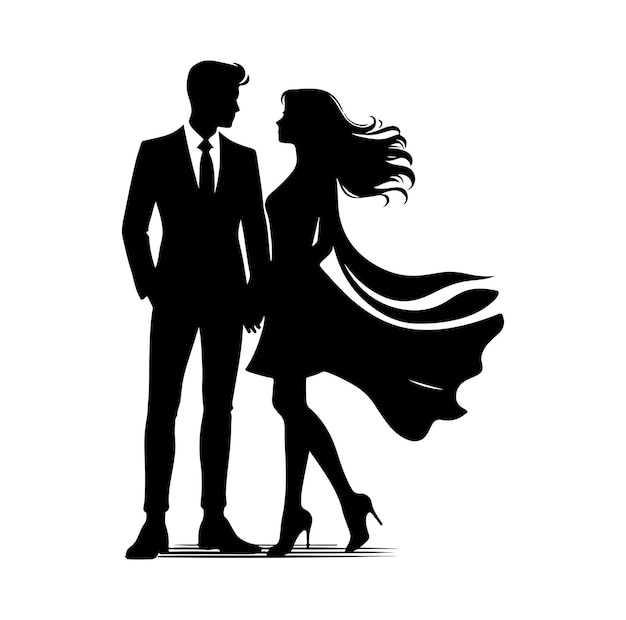 Couple standing vector Vector silhouettes of man and a woman