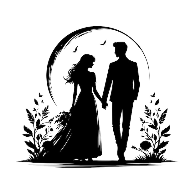 Couple standing vector Vector silhouettes of man and a woman