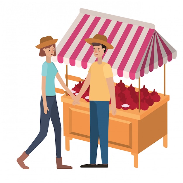 couple in store kiosk with vegetables avatar character