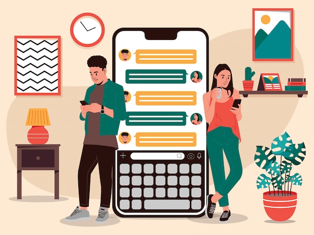 Couple Using Chatting Apps illustration