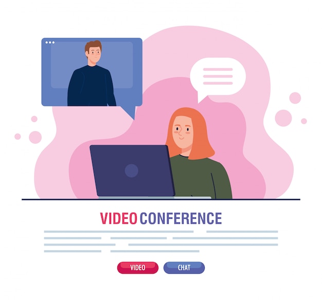 Couple in video conference in laptop