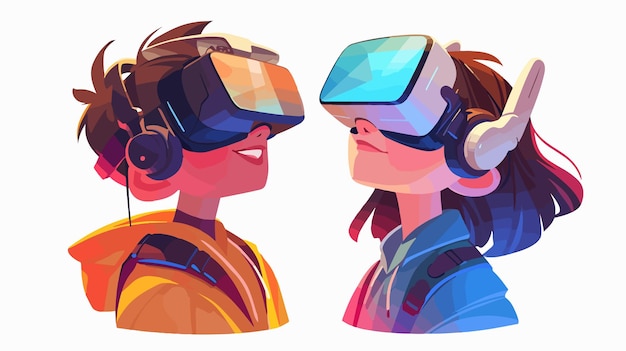 a couple of virtual reality heads are looking at each other