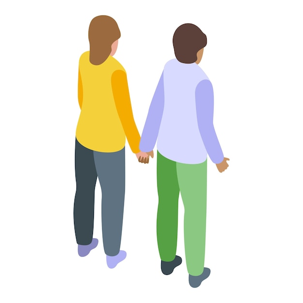 Vector couple walking holding hands isometric illustration