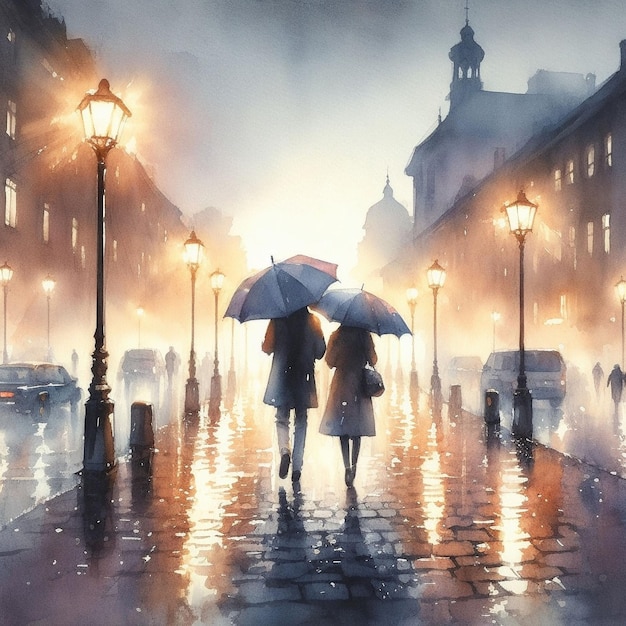 Couple walking under umbrella