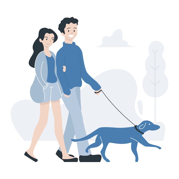 Couple Walking with Dog