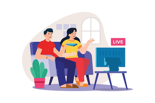 Couple watching live television Illustration concept