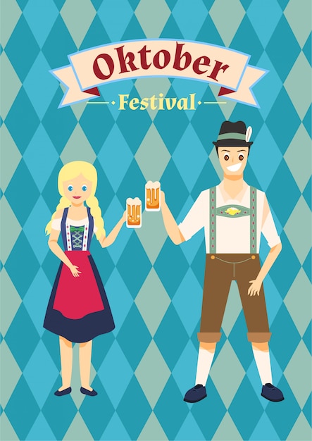 The couple wearing oktoberfest costume 