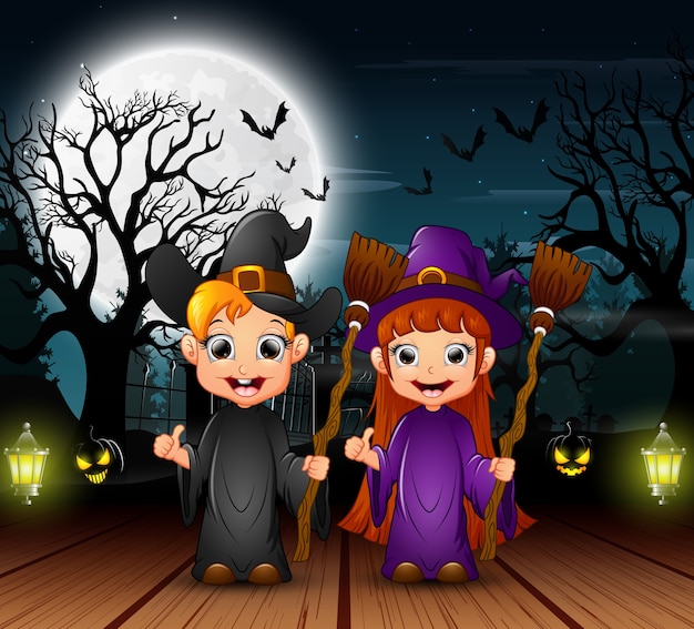 Couple witch celebration halloween day in the night