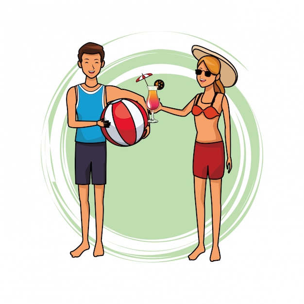 Vector couple with beach items