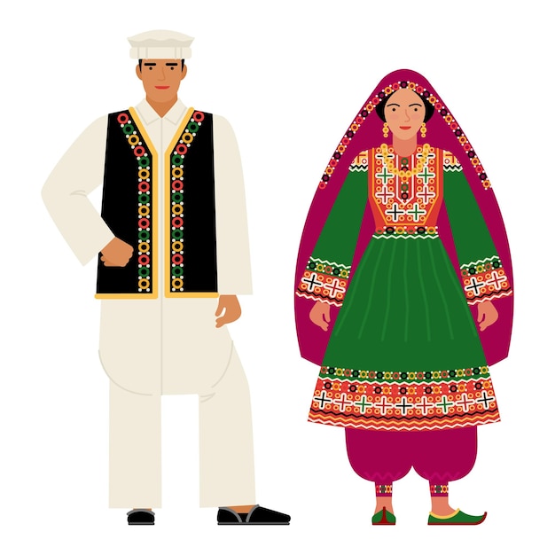 Vector couple of young people in the national traditional clothes of afghanistan vector illustration eps 10