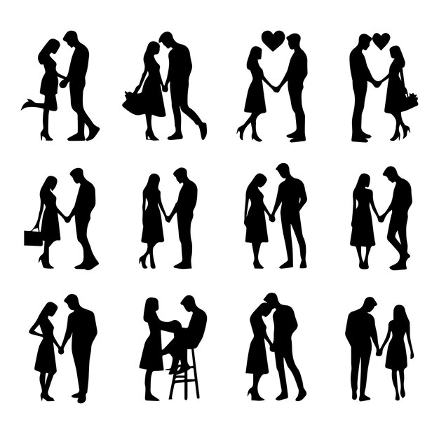 Vector couples holding hands vector silhouette