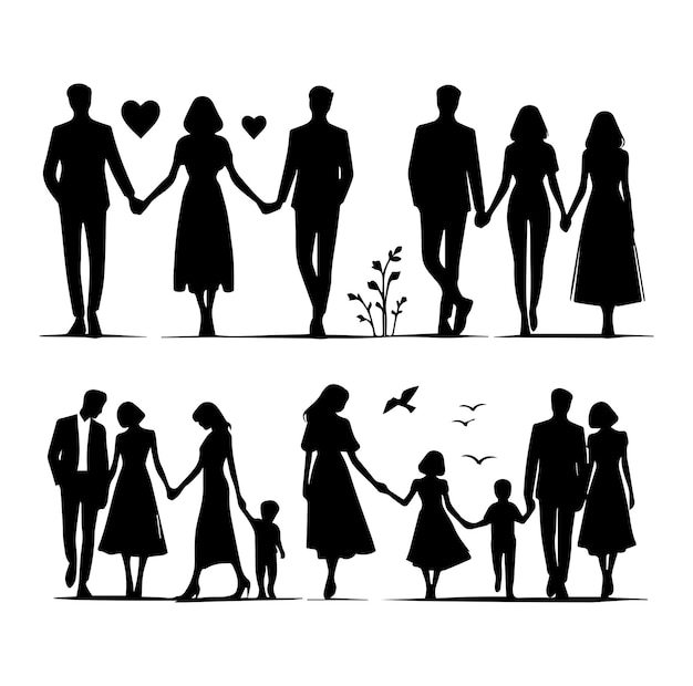 Vector couples holding hands vector silhouette