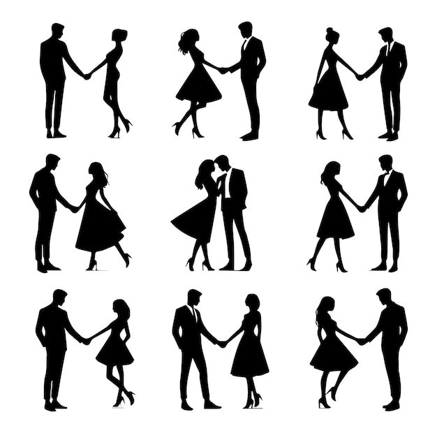 Couples holding hands vector silhouette