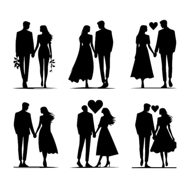 Vector couples holding hands vector silhouette