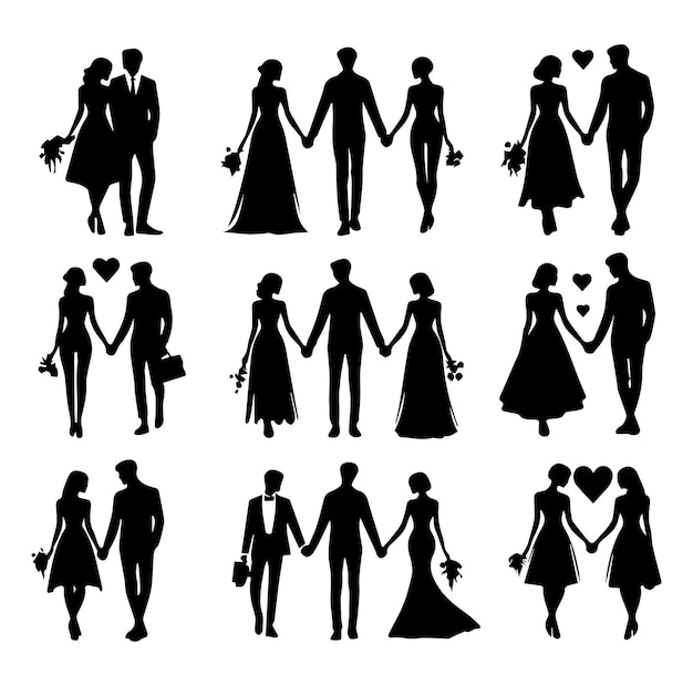 Couples holding hands vector silhouette