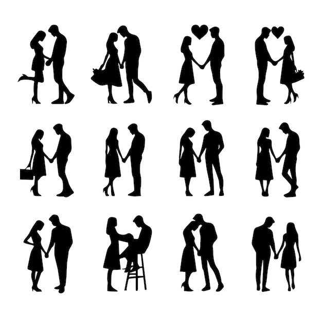 Couples holding hands vector silhouette