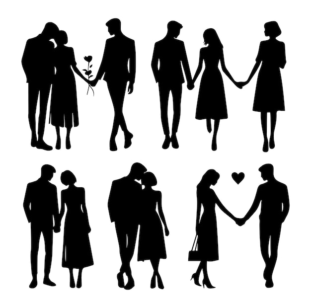 Couples holding hands vector silhouette