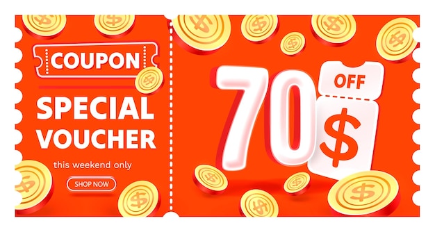 Coupon special voucher 70 dollar Check banner special offer Vector