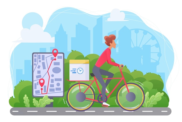 Courier on bicycle, cycle delivery express shipping service