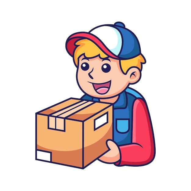 Courier Boy Cartoon. Vector Icon Illustration. Profession Icon Concept Isolated on Premium Vector