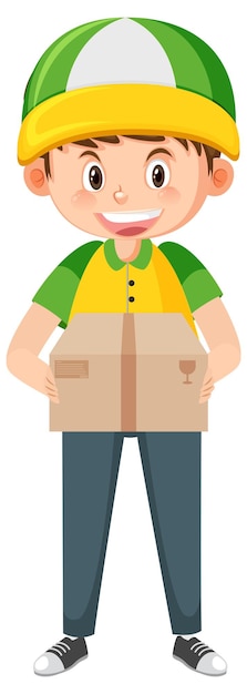 Courier man carrying carton box cartoon