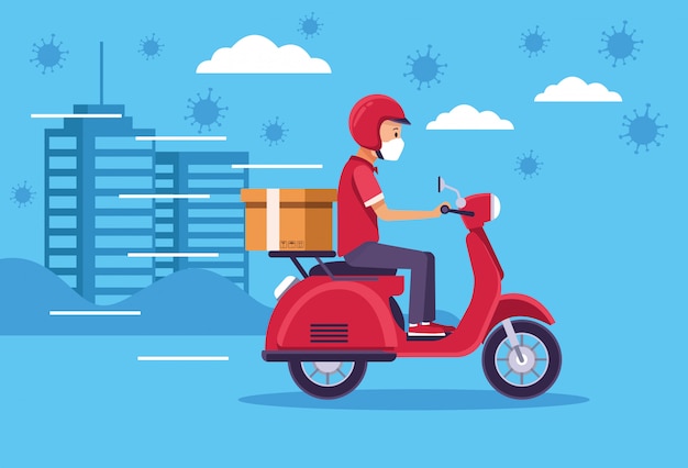 Courier in motorcycle delivery service 