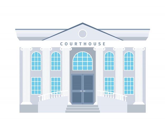 Courthouse flat building in blue colors isolated. Vector illustration