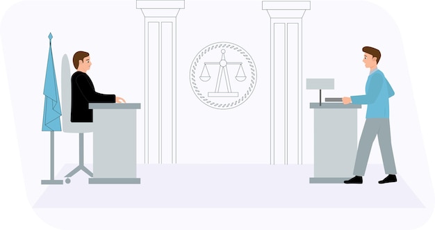 Vector courtroom and a judge with judgment sign on the wall side view vector illustration