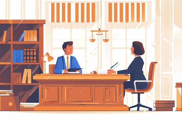 Vector courtroom with orange background