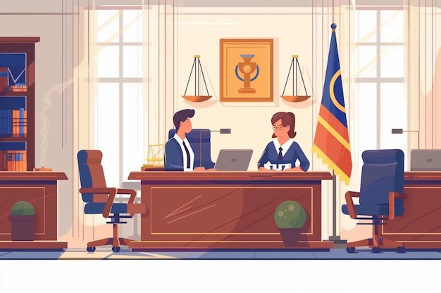 Vector courtroom with orange background