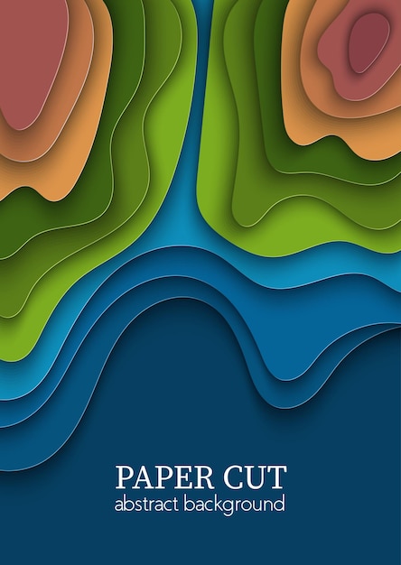 Cover blue green flyers with paper cut waves shapes world earth map ecology 3D art design layout