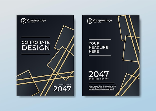 Cover brochure template header and footers polygonal pattern luxury style on dark blue and white background with golden lines. You can use for letterhead, poster, banner web, print and more