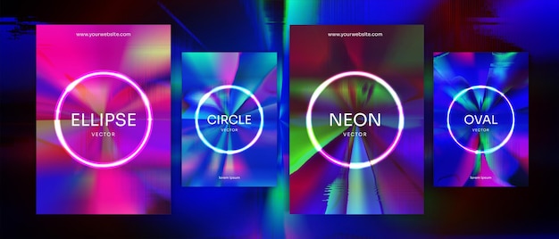 Cover design circle futuristic 80s retro impact vibrant abstract neon glow theme collection vector background